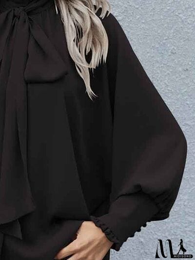 MidiSono - Tie Neck Lantern Sleeve Blouse