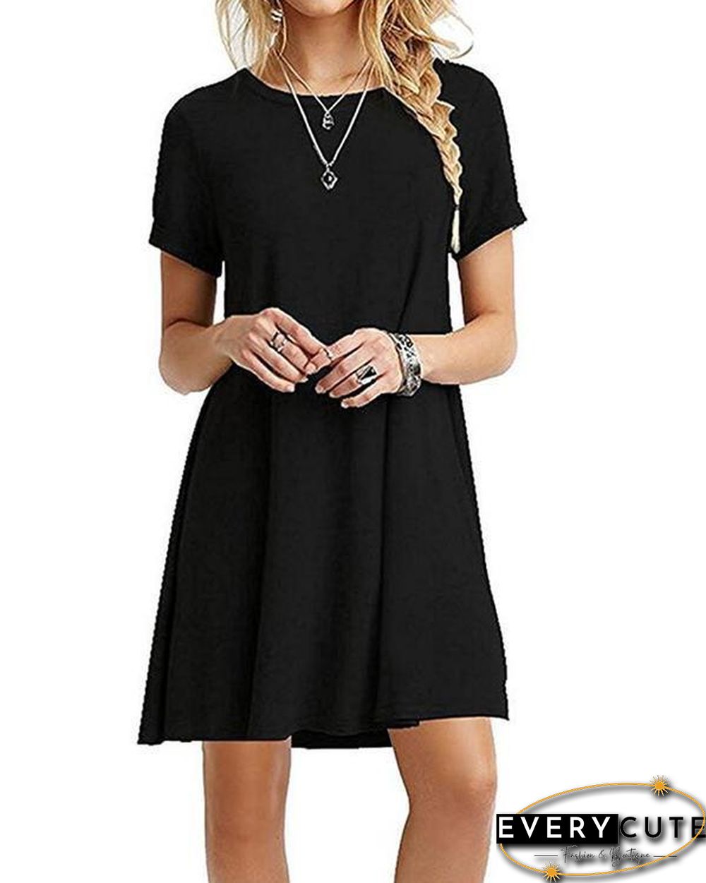 Women's Casual Short Sleeve Multicolor Loose T-Shirt Dress