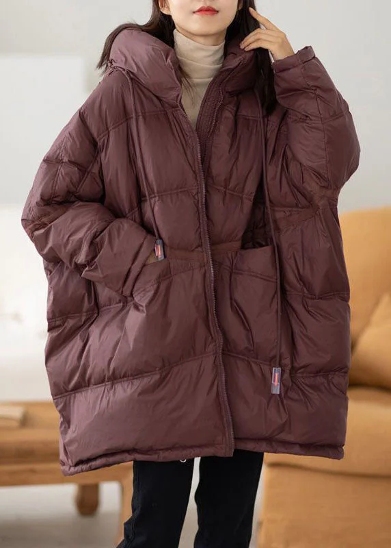 Casual Coffee Hooded Oversized Drawstring Thick Canada Goose Jacket Batwing Sleeve
