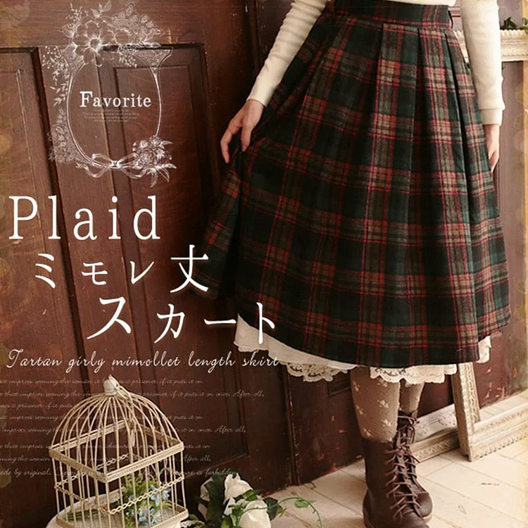 Dark Academia Vintage Retro Mid Calf Harajuku Plaid Skirt SS2315