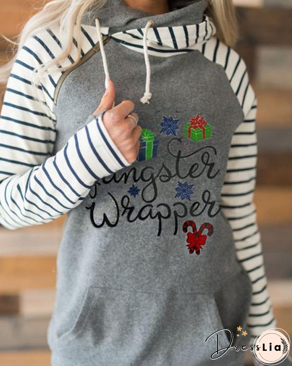 Christmas Wine Glass/Letter Print Hoodies