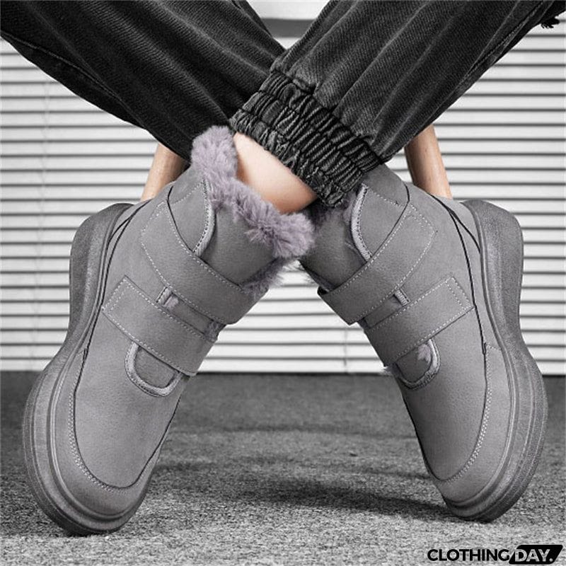 Men's Simple Stitches Rubber Sole Warm Plush Winter Snow Boots