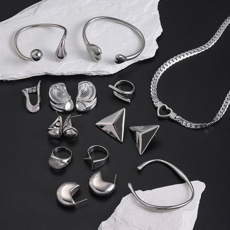 IG Style Minimalist Solid Color 304 Stainless Steel Rings Earrings Necklace