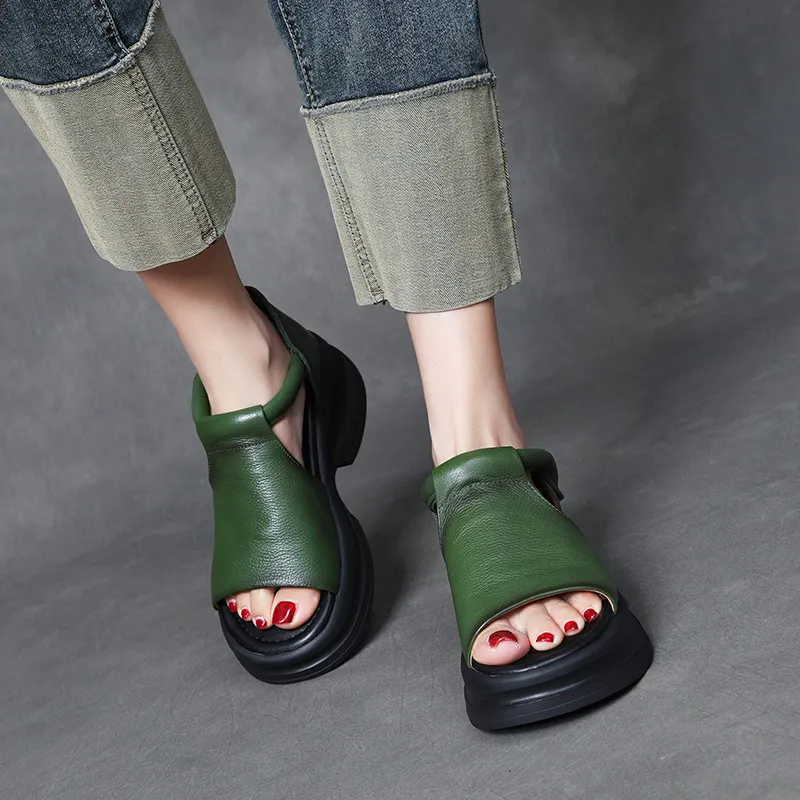 Yyvonne Head-Level Cower Hand-Bag Root Magic Stick Thick Soles Ultra-Light Sandals Summer Ladies Hollow Pine Pastry Sandals