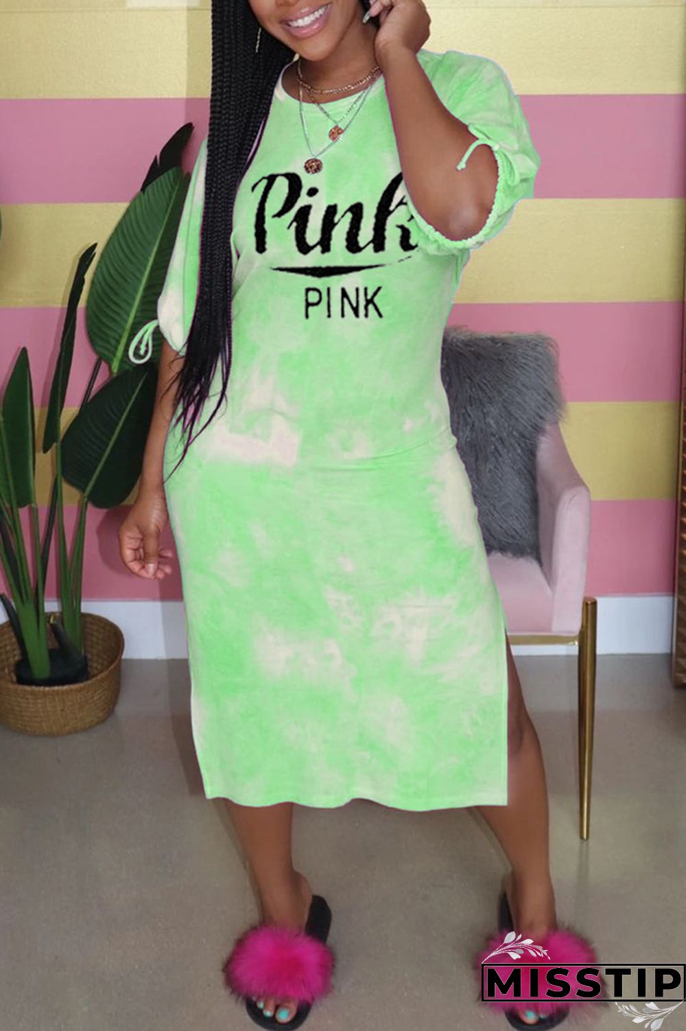 Grey Fashion Casual Letter Printed Long Dress