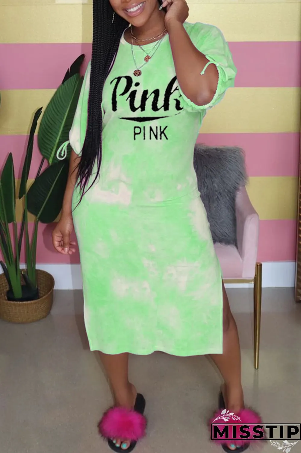 Grey Fashion Casual Letter Printed Long Dress