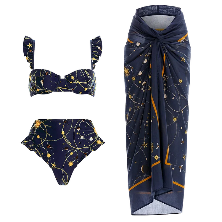 Flaxmaker Starry Sky Printed Swimsuit and Cover Up