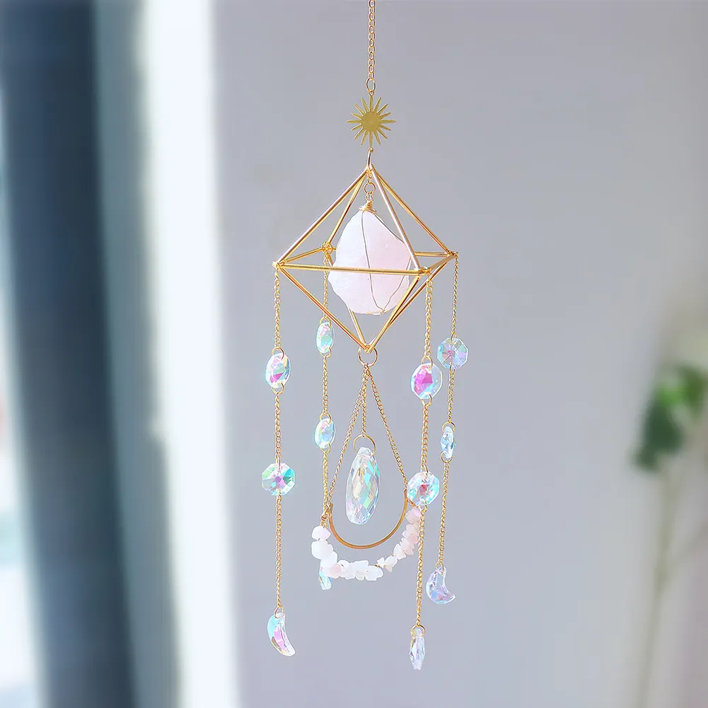 Crystal Light Catchers Wind Chime Sunlight Trap Windchimes Jewelry (Pink)