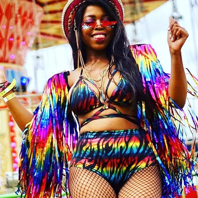 Rainbow Tinsel Tassel Epaulettes Shoulder Adornment 