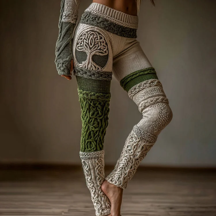 Vintage Viking Tree Of Life Celtic Art Knit Cozy Casual Leggings
