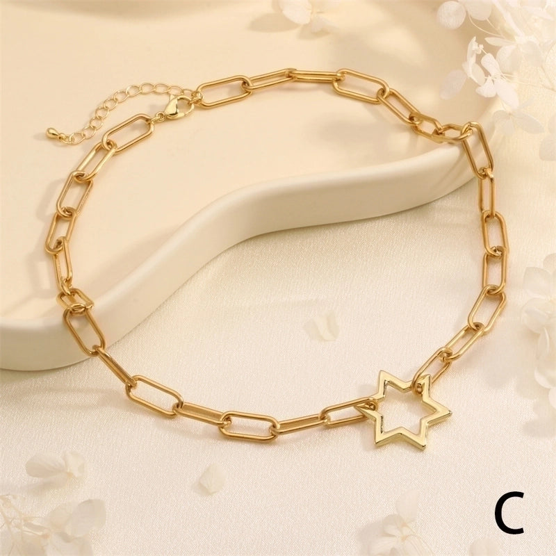 Copper 18K Gold Plated Minimalist Classic Style Patchwork Plating Pentagram Paper Clip Can Pendant Necklace