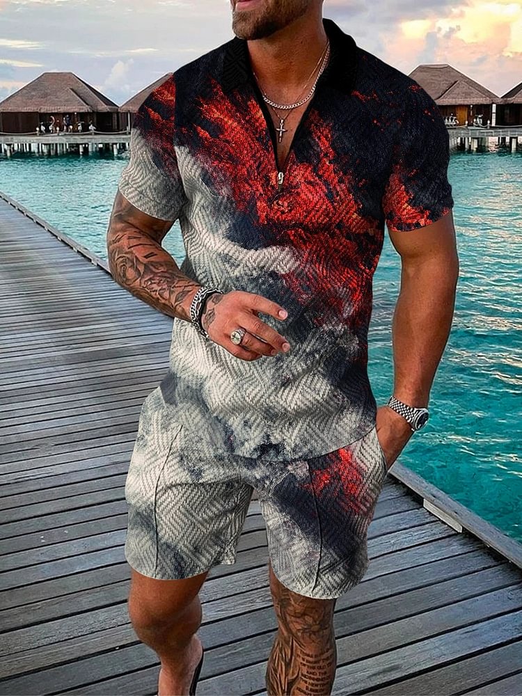 Men's Holiday Fashion Printed Polo Suit