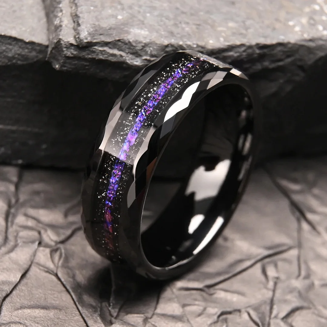 8MM Tungsten Carbide Rings Blue Brocade Inlay Couple Wedding Bands Womens and Mens