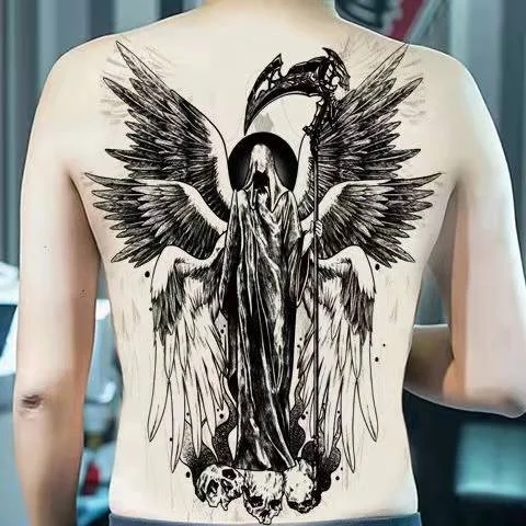 New Full Back Temporary Tattoo Stickers Men and Women Waterproof Personality Angel Devil Wings Art Fake Tattoo Black Tattoo Set