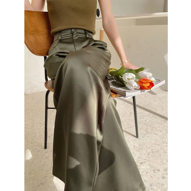 Back To School Outfits New Fashion Wide Leg Suit Pants Women Vintage Summer Solid Color High Waist Trousers Oversize Office Lady Straight Pants Y2k