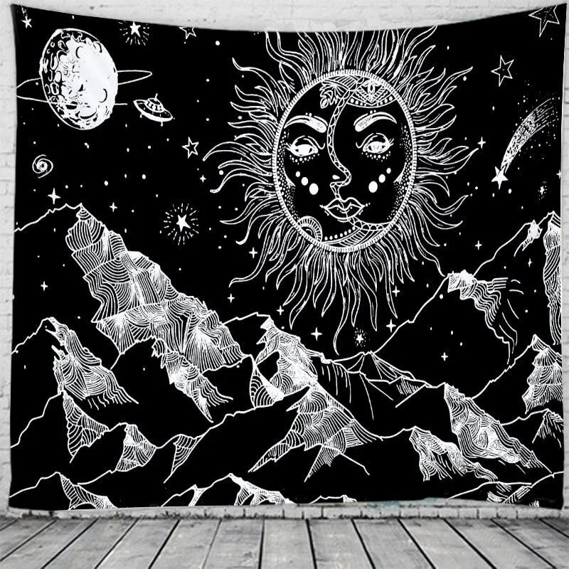 White Black Sun And Moon Tapestry Gossip Tapestries Mandala Tapestry Wall Hanging  Hippie Wall Rugs Dorm Decor Blanket 95x73cm