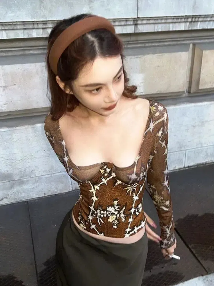Brownm Square Neck Corset Top
