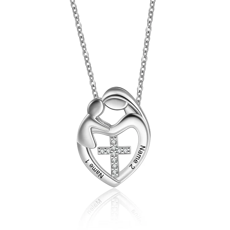 Mother Hold Child Necklace Heart Cross Pendant Necklace for Her