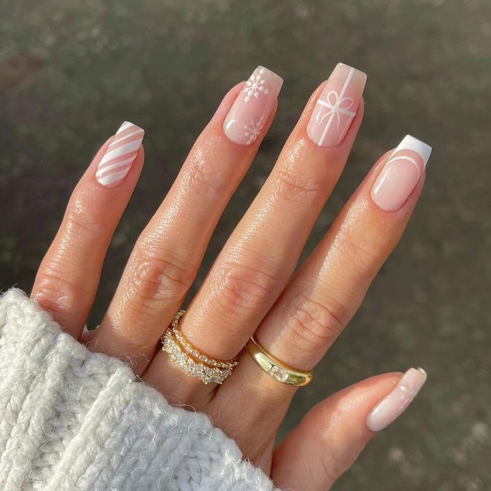 Valentine's Day Collection French Fake Nails Square Head Full Cover Press on Nails Wearable Manicure Ballerina False Nail Women