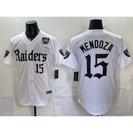 Men's Las Vegas Raiders #15 Fernando Mendoza White "Gothic Sin City Shadows Edition" With 65th Anniversary Patch Vapor Limited Jersey