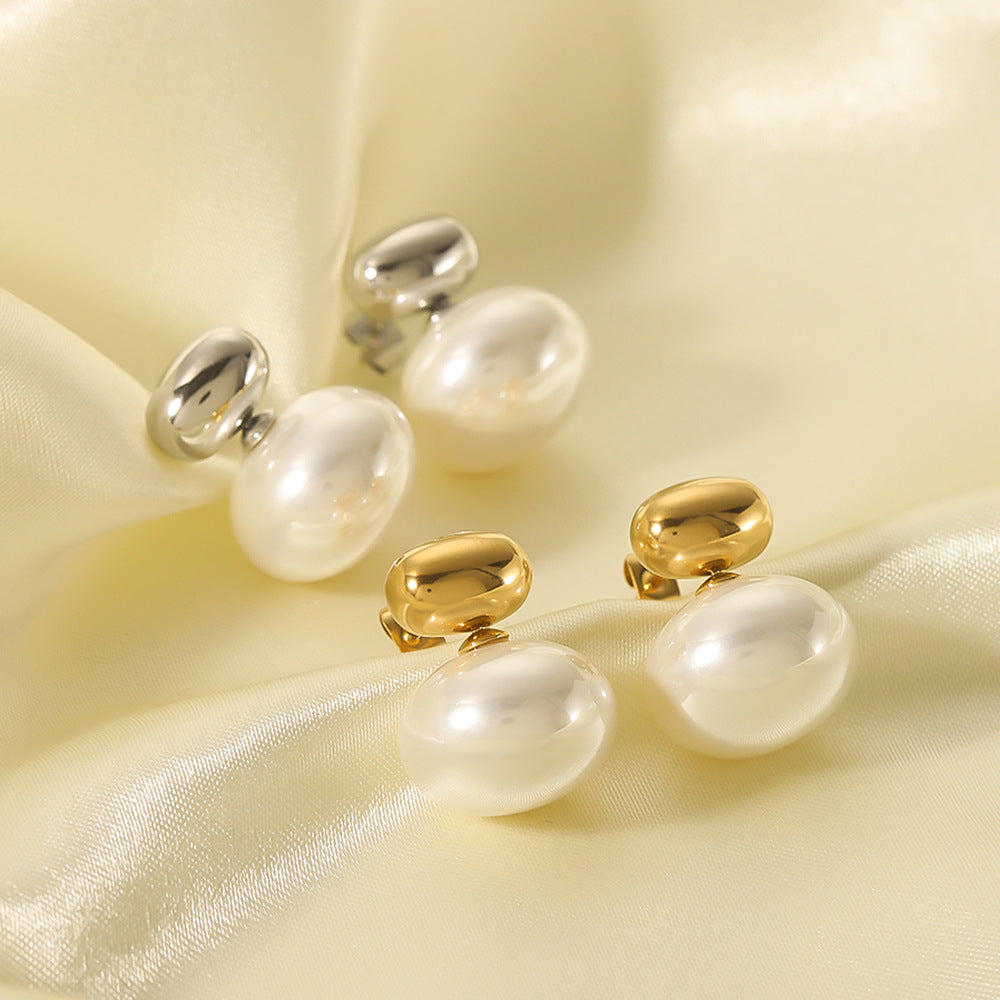 IG Style Pearl Geometric Stainless Steel Electroplating Earrings