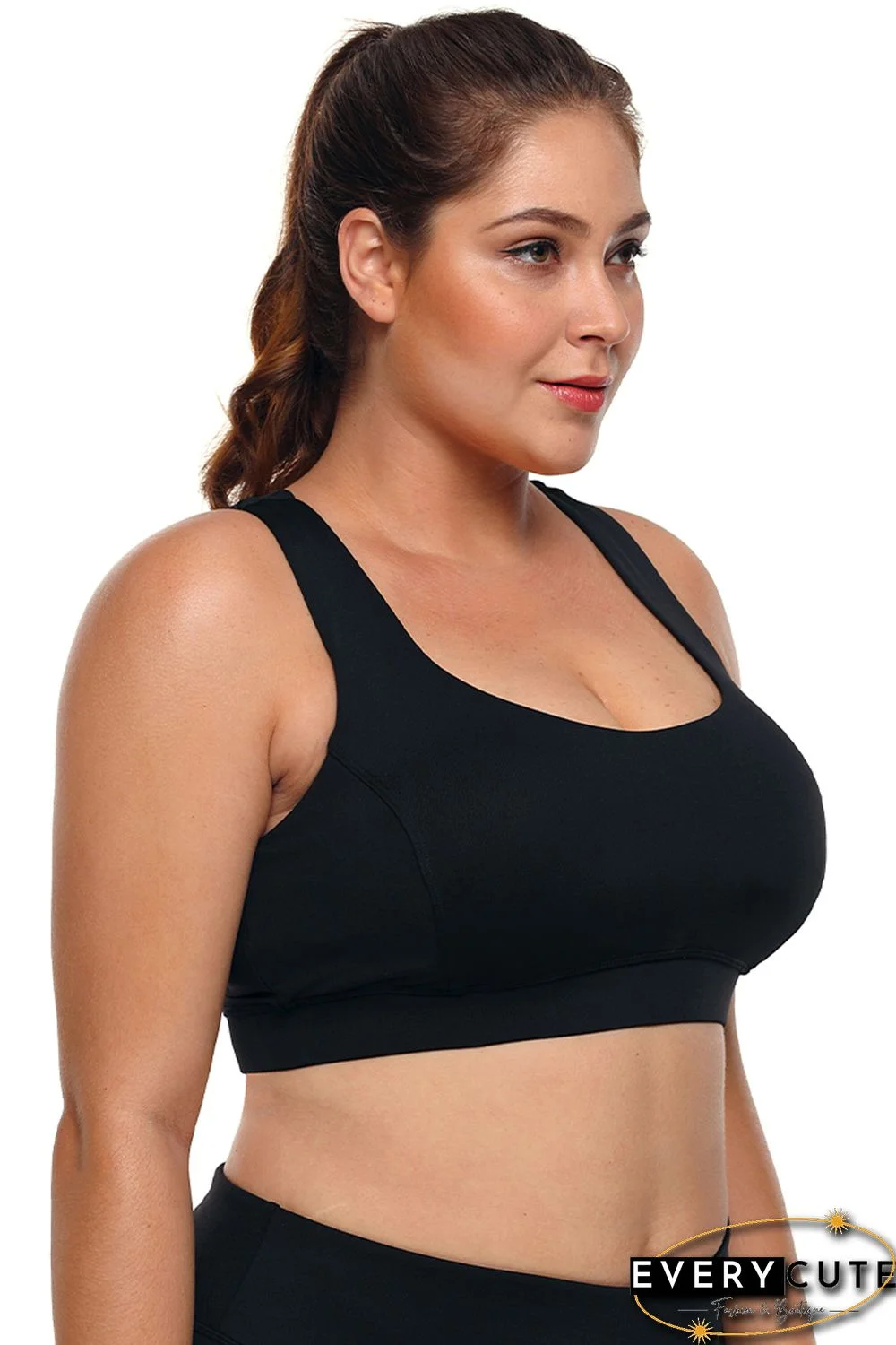 Black Plus Size Racerback U-shaped Neck Sport Bra
