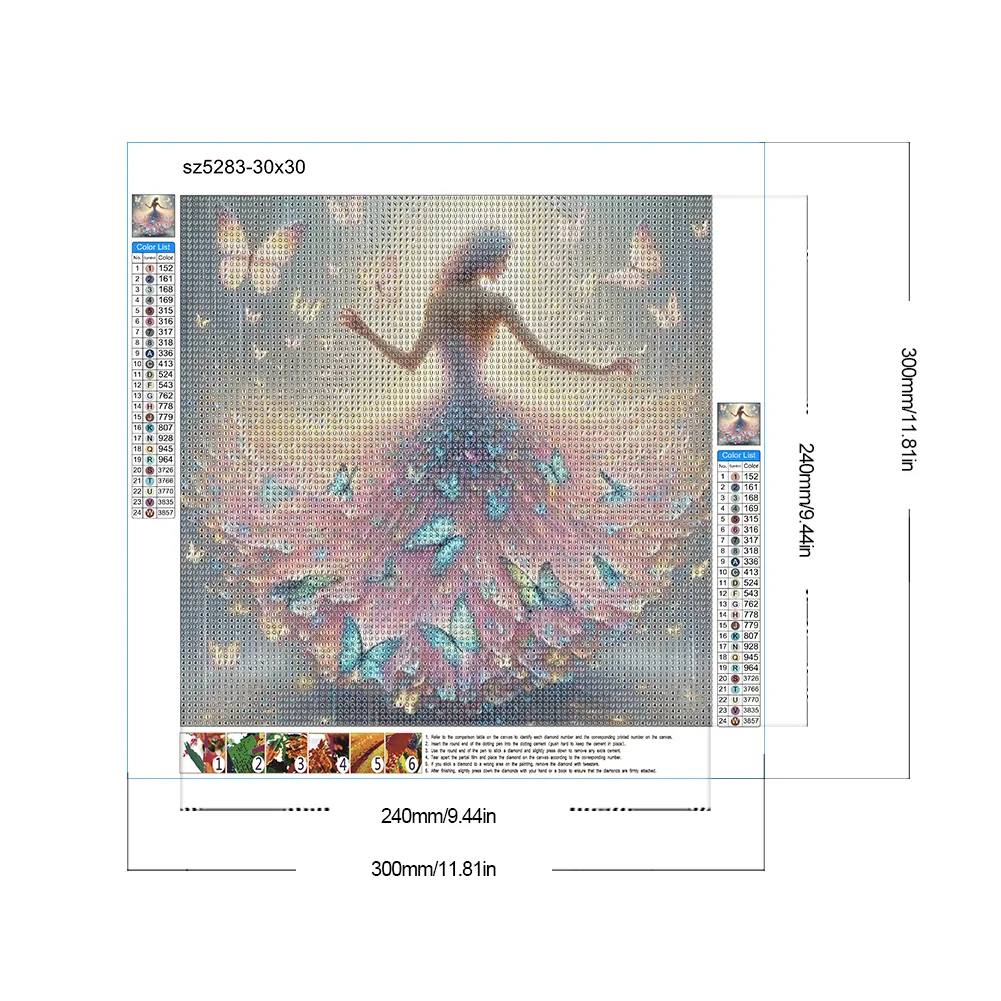 Full Round Diamond Painting 30*30cm - Woman In Flowing Butterfly Skirt