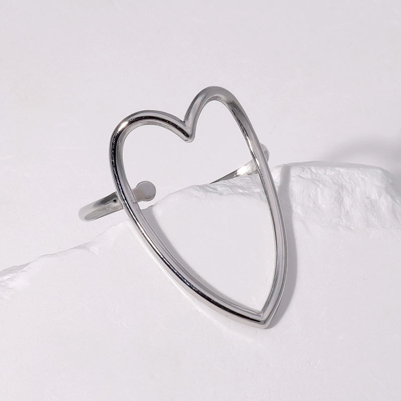 304 Stainless Steel 18K Gold Plated Elegant Retro Plating Geometric Leaf Heart Shape Open Rings