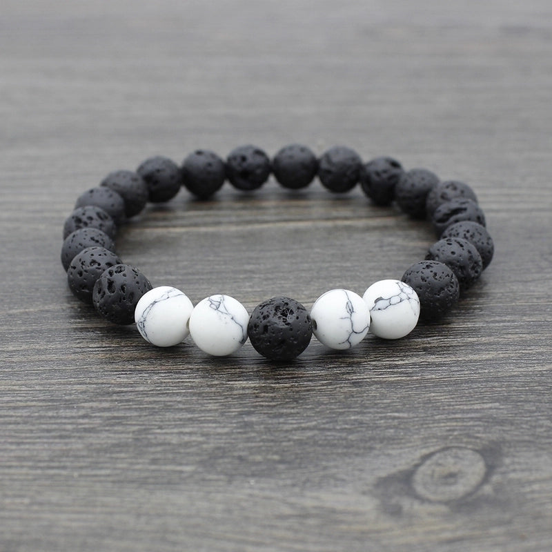 Retro Round Volcanic Rock Stone Beaded Unisex Bracelets