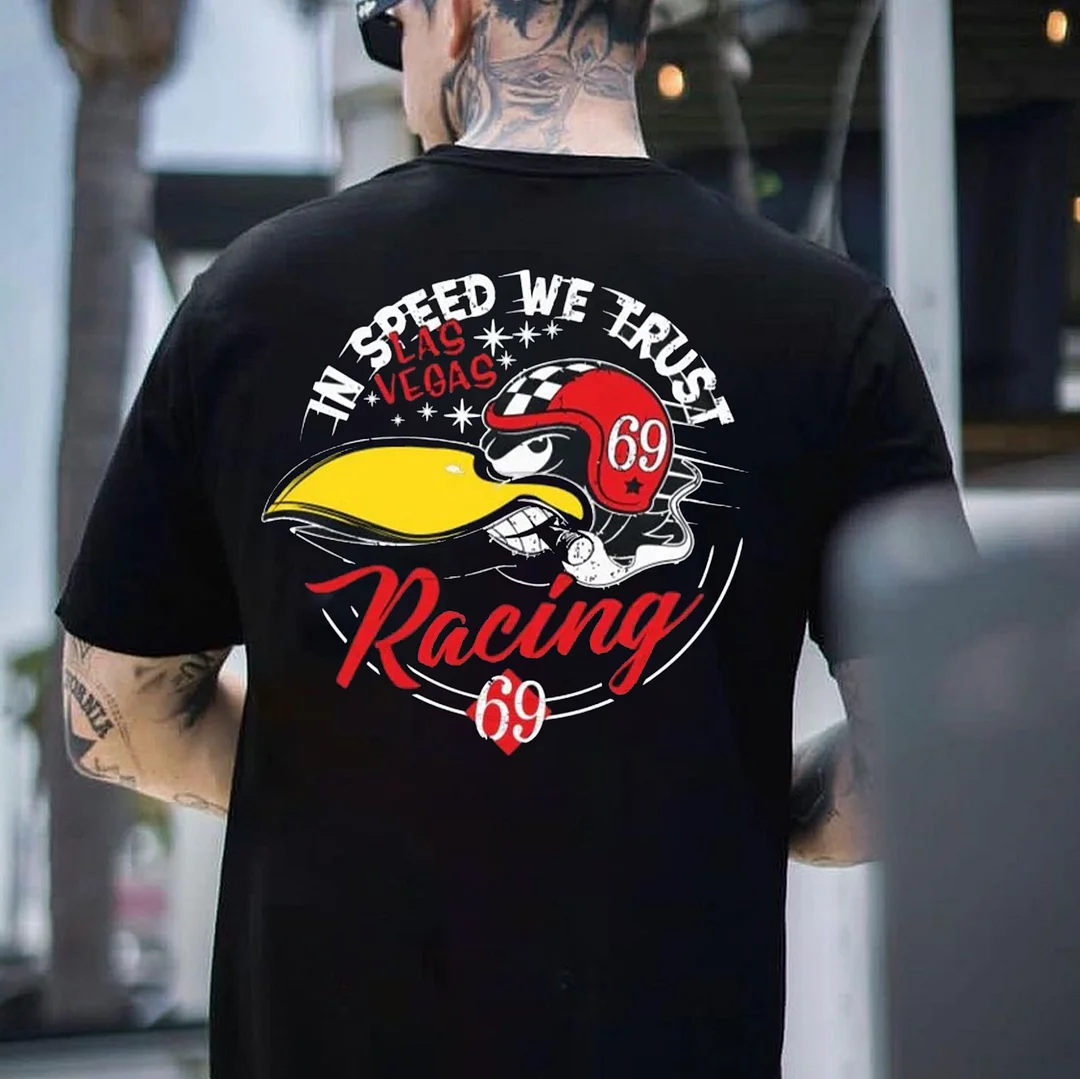 IN SPEED WE TRUST Racing Bird Print Men's T-shirt