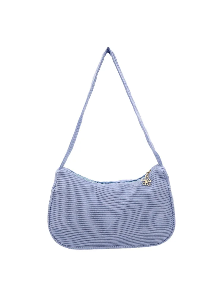 Fashion Women Corduroy Shoulder Underarm Bag Solid Color Handbags (Blue)
