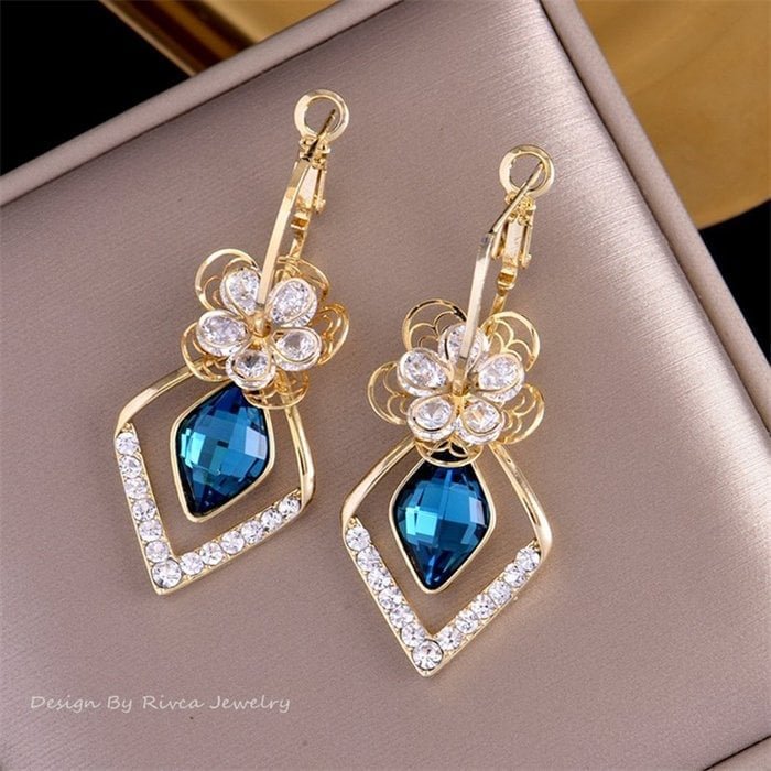 💖2022 Best Gift- 48% OFF🌹Flower Zircon Rhombic Sapphire Drop Earrings