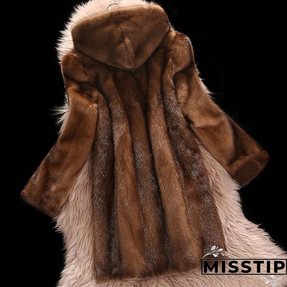 Dark Brown Casual Solid Patchwork Hooded Collar Outerwear