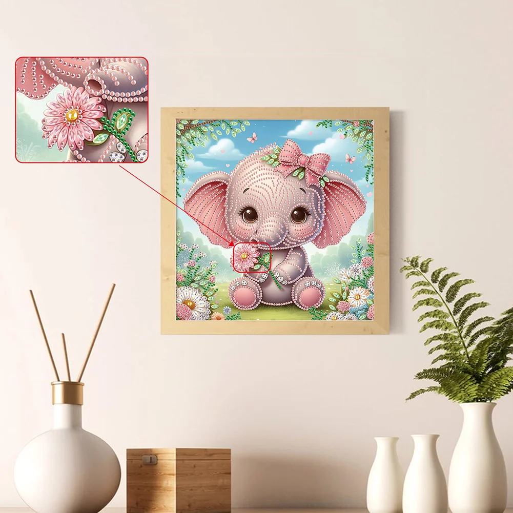 Diamond Painting - Partial Special Shaped Drill - Flower Cute Elephant(Canvas|30*30cm)