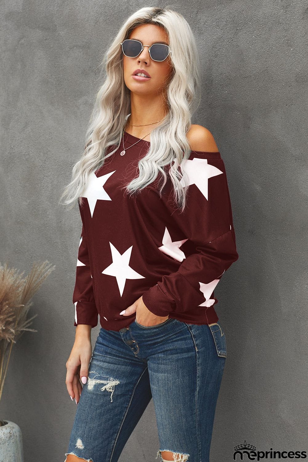 Fashion Five-pointed Star Print Round Neck Black Sweatshirt