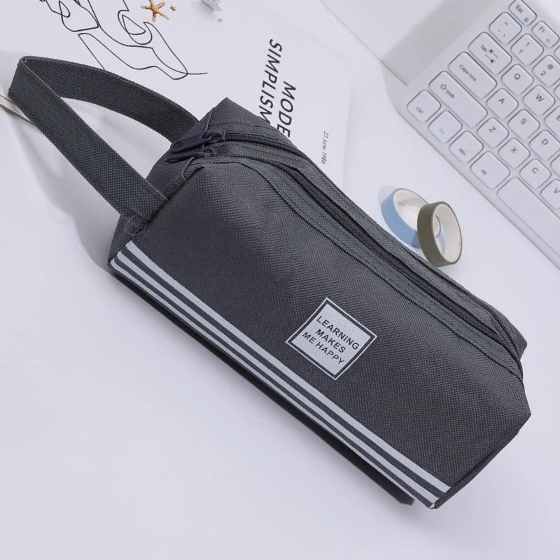 1 Pieces Lytwtw's Kawaii Cute Striped Pen Pencil Bag Canvas School Stationary Receive Tools Makeup Pouch Cosmetics Case