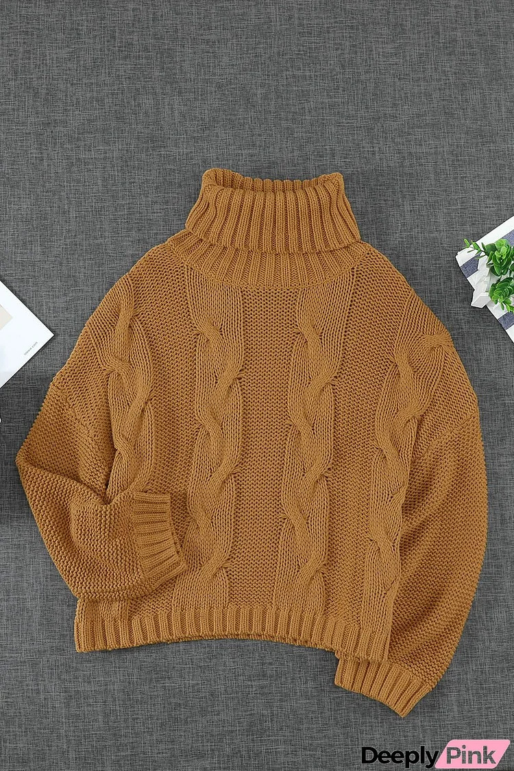 New Orange Cuddle Weather Cable Knit Handmade Turtleneck Sweater