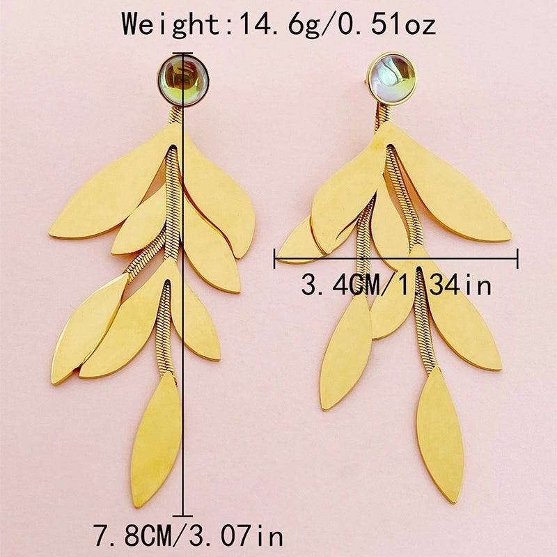 1 Pair Casual Minimalist Commute Leaves Inlay 304 Stainless Steel Pearl 14K Gold Plated Drop Earrings