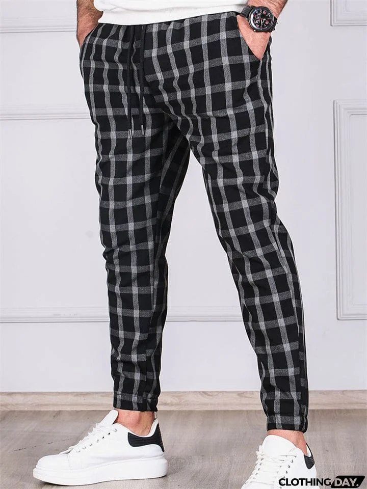 Men's Casual Vintage Plaid Drawstring Ankle Tied Pants