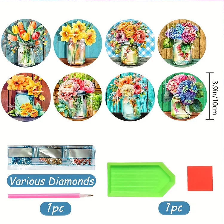 8PCS Diamond Painting Coasters Kits Tulip Wooden Diamond Painting