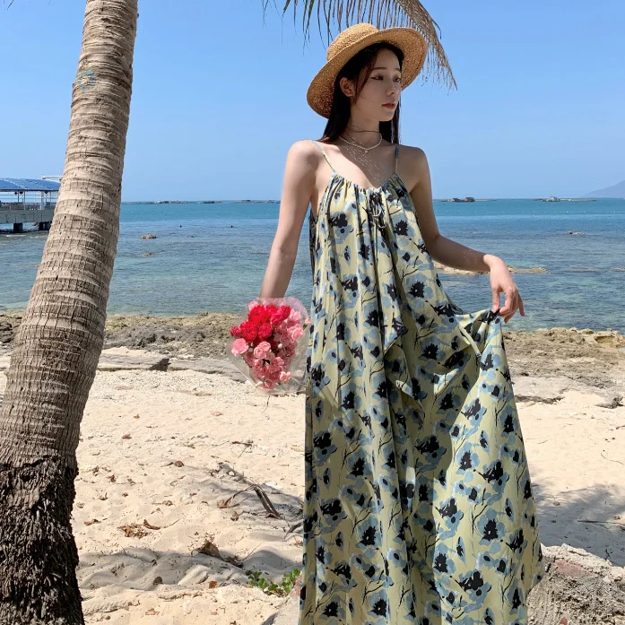 Churchf Churchf French Dress Female Spring And Summer Loose Design Sense Small Green Condole Skirt Seaside Vacation Long