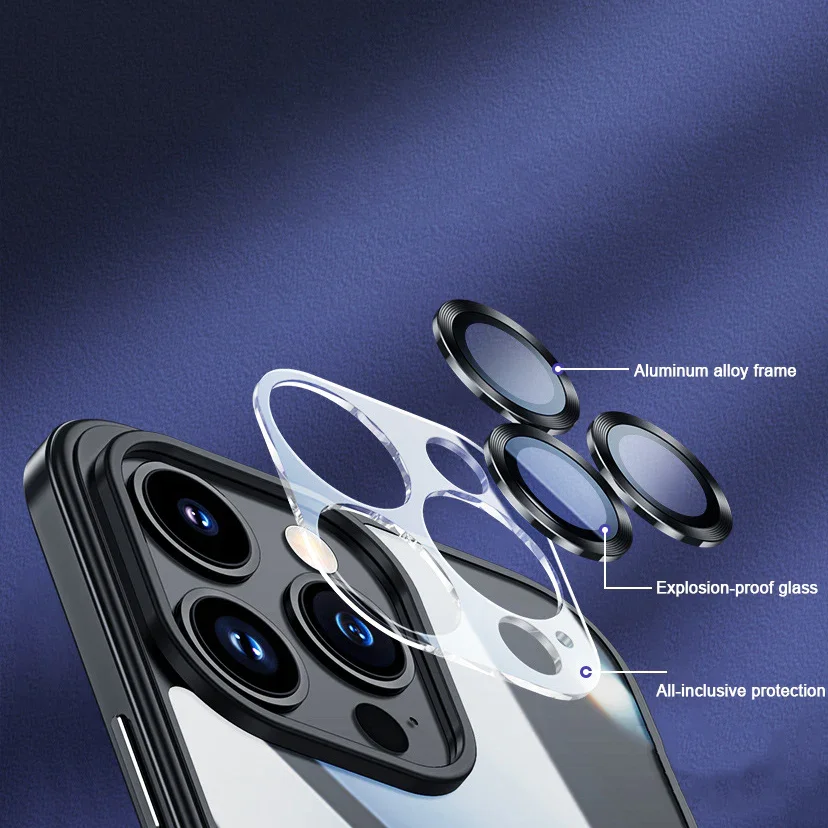 For iPhone13/14 Lens Nano Glass Metal Frame Phone Case