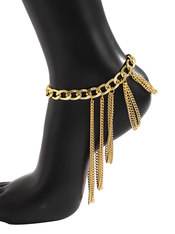 Simple Multi-Layered Tassels Chains Anklets