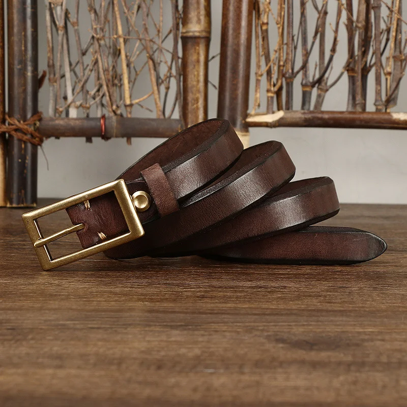 2.4CM Wide Retro Leather Thin Belt Women's Thickened Jeans Belt