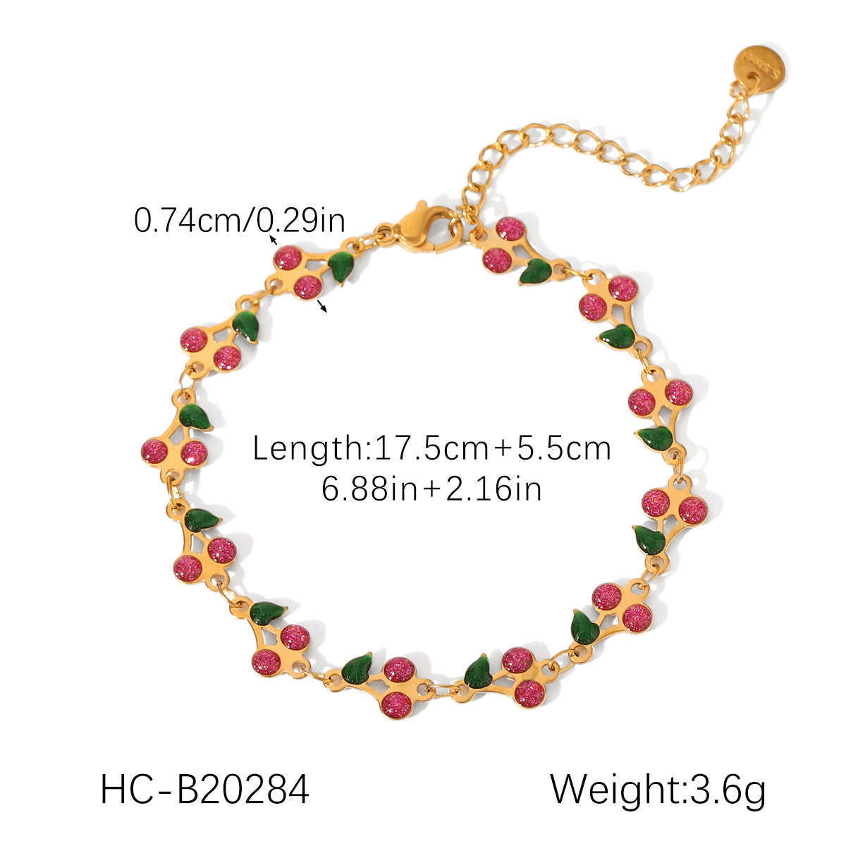 18K Gold Stainless Steel Oil Drop Cherry Bracelet Women’S Versatile Titanium Steel Hand Jewelry Fruit