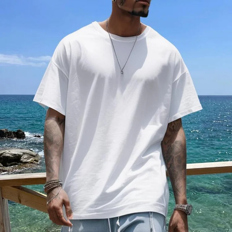 Men's Solid Loose Round Neck Short Sleeve Casual T-shirt
