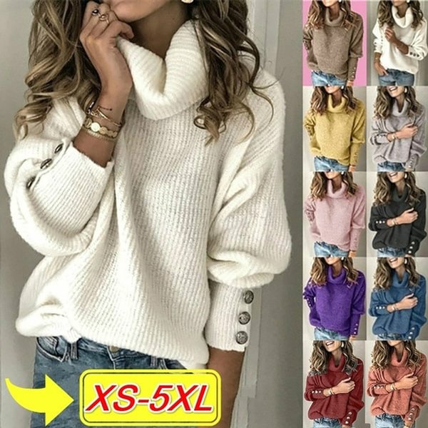 2022 New Plus Size Women's Autumn and Winter Pullover Tops Solid Color Long Sleeve Sweaters Coat S-5XL - Shop Trendy Women's Fashion | TeeYours