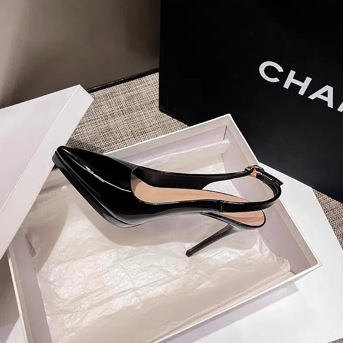 Breakj Breakj Large-Size New Ultra-High Patent Leather Pointed Back Tripty Sandals High Heels Women's Top Fine Back Empty Single Shoes