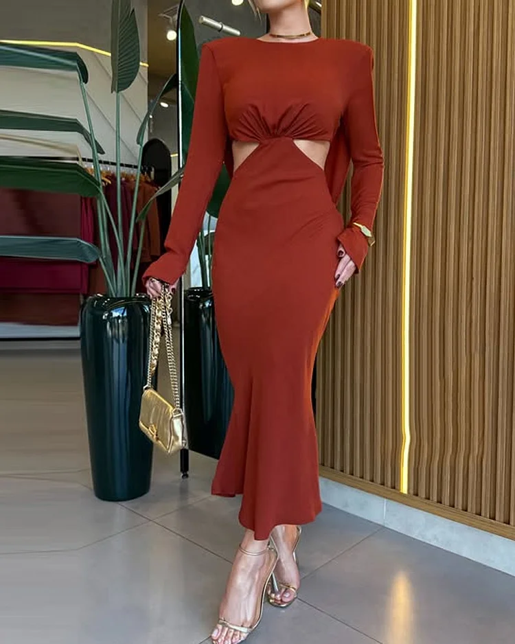 Round neck hollow solid color dress