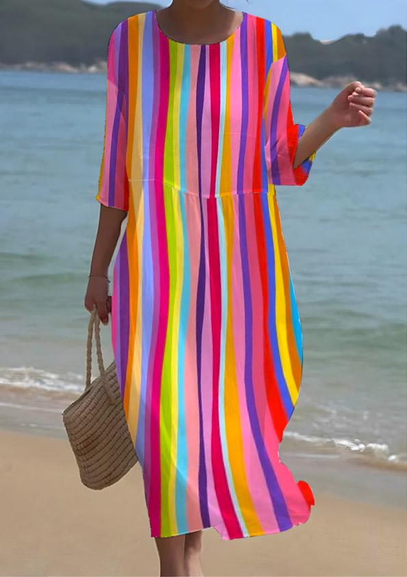 Women's Rainbow Stripe Art Pattern Seaside Resort Dress